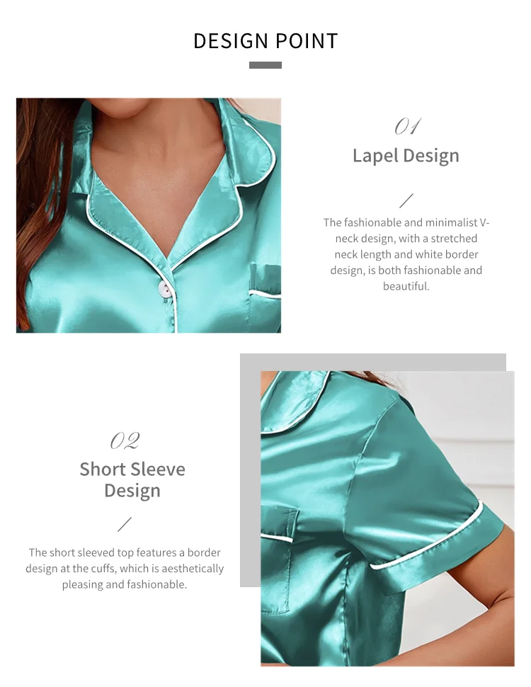 Luxuriöser Satin-Pyjama für Damen, Umlegekragen, Knopfleiste und Shorts, Nachtwäsche und Loungewear für den Sommer, Heimkleidungsanzug – Detail 35