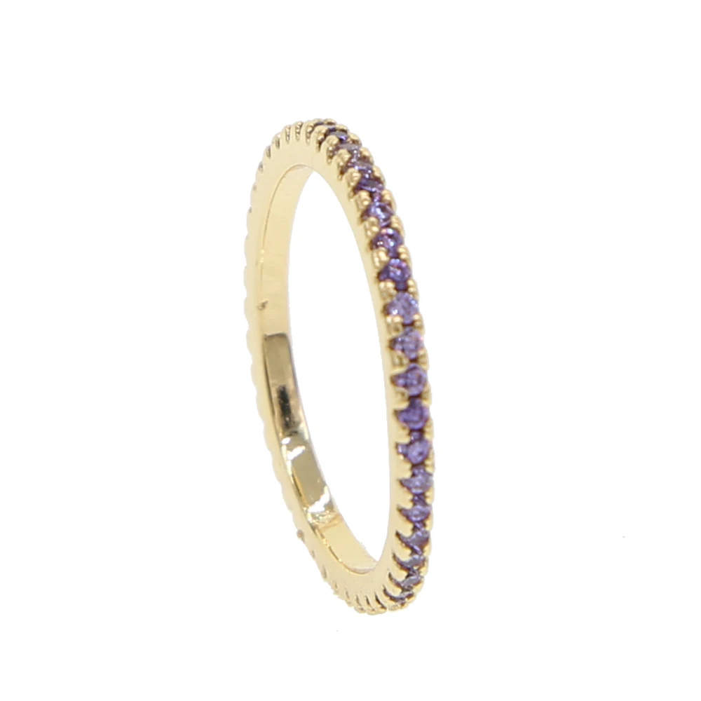 2018 new design yellow Gold color  thin line micro pave multicolored rings eternity stack silver color cz ring