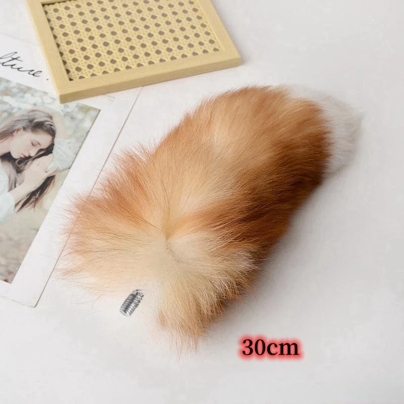 Sexy Fluffy Real Fur Crystal Fox Tails with Separable Alloy Threaded Butt Plug for Couple Erotic Cosplay Flirting Sex Toys