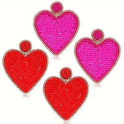 Vedawas Bohemian Hand-made heart-shaped earrings, mother's Day simple love pendant earrings lady accessories