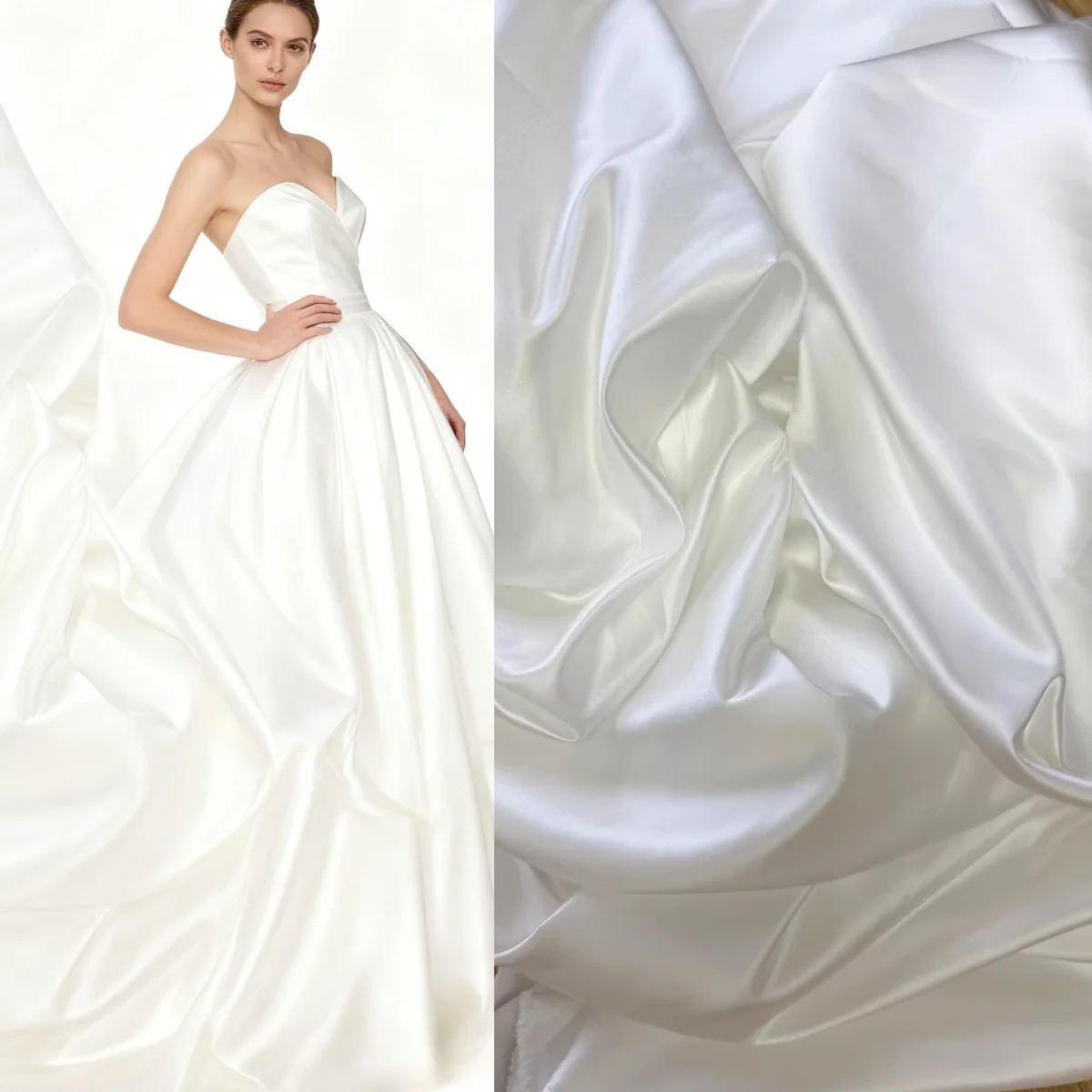 

High density white satin fabric sewn clothing for wedding dresses, dresses, cheongsams, stiff thick satin sold by meter