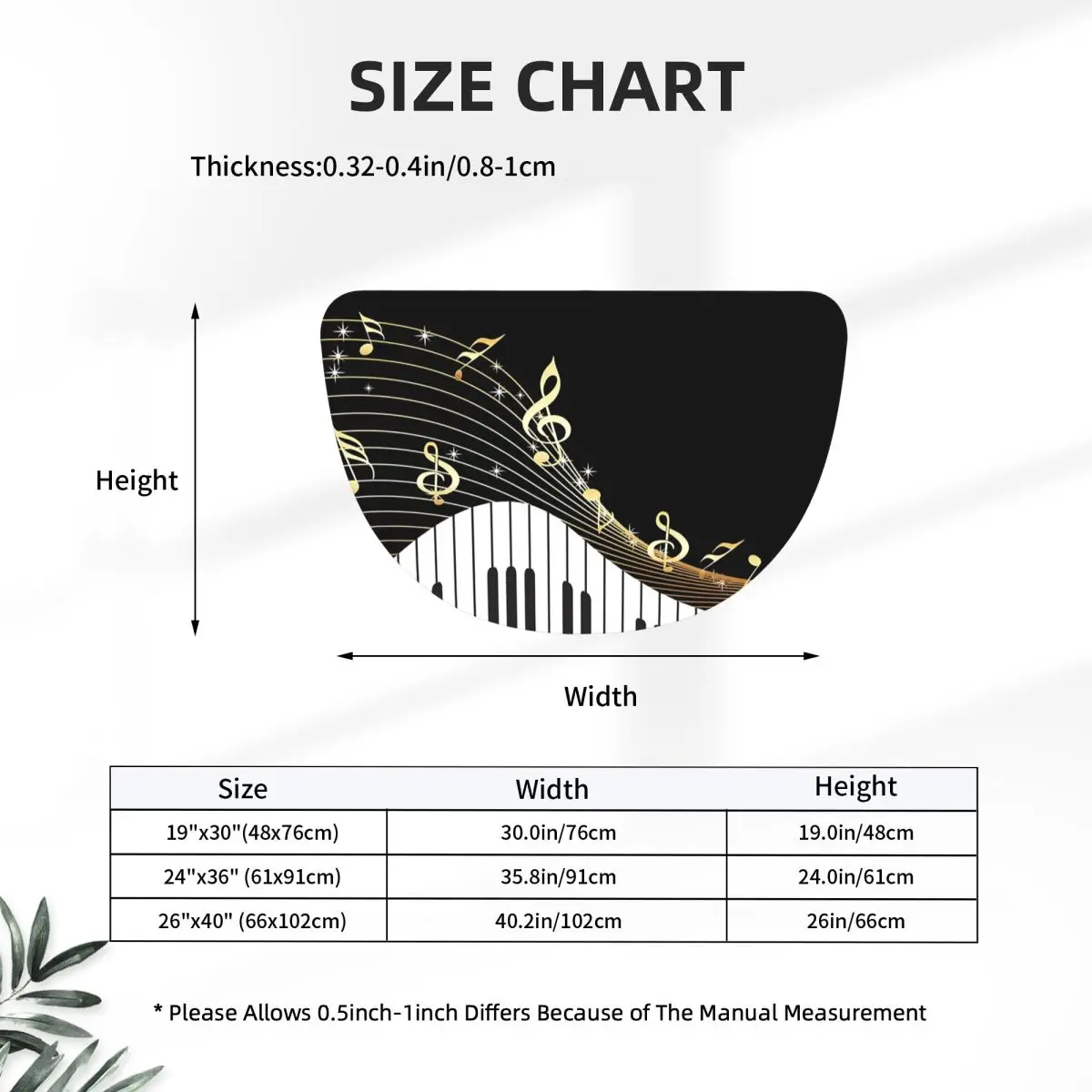 Black White Piano And Golden Music Note Flannel Half Round Doormat Non Slip Bathroom Mat Absorbent Floor Carpet for Bathroom