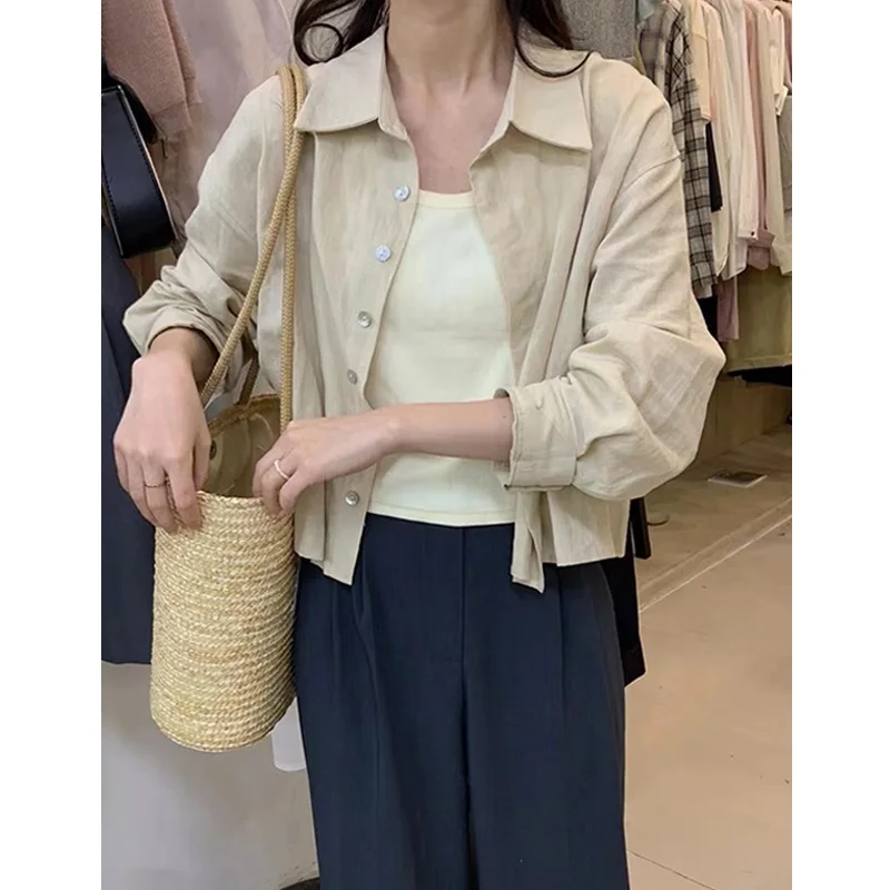 

Легкая льняная рубашка с защитой от солнца, женская майка, верхняя одежда, новая летняя хлопково-льняная рубашка, короткое пальто в корейском стиле