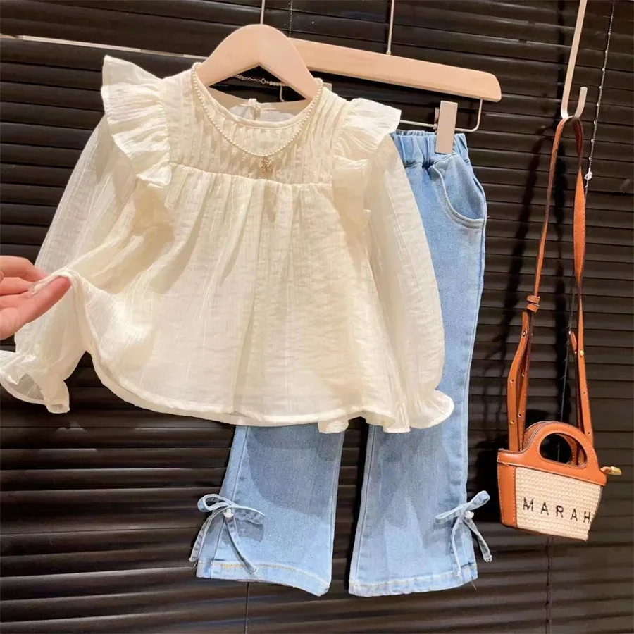 

Autumn New Sweet Doll Shirt Foreign Style Long Sleeve Girls Top Children's Shirt Trend Shirt Solid Casual All-match