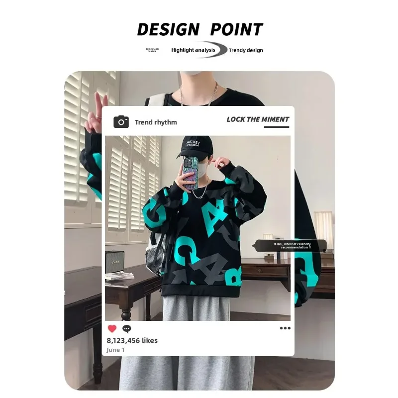 

Spring Autumn Fashion Versatile Men Fashion Round Neck Hoodie Outdoor Mountaineering Camping Trendy Printed Versatile Sweatshirt