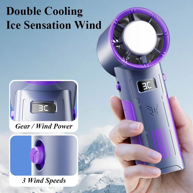 

Portable Handheld Turbo Fan Mini Personal Fan Rechargeable Ice Compress Refrigeration 3 Speeds Hand Fans for Home Travel Outdoor