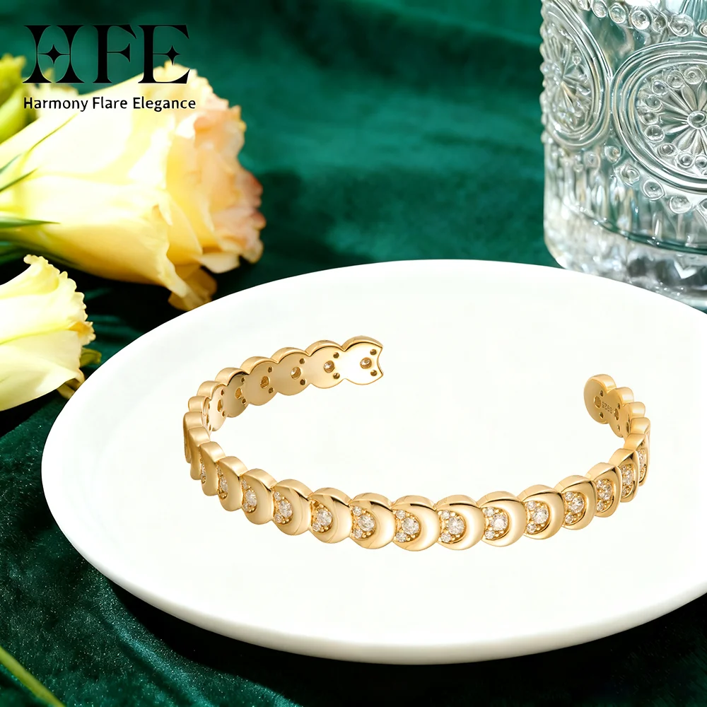 

HFE Shining Moissanite Open Bracelet 925 Pure Silver Adjustable Fashion High Jewelry Women's Christmas Gift Birthday Gift