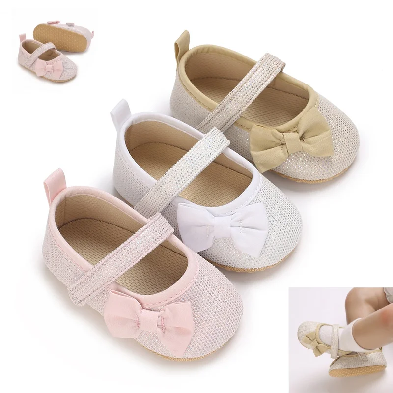 

Милая обувь для новорожденных от 0 до 18 месяцев, обувь принцессы с милым бантом и хлопковой подошвой, обувь принцессы для первых прогулок для малышей