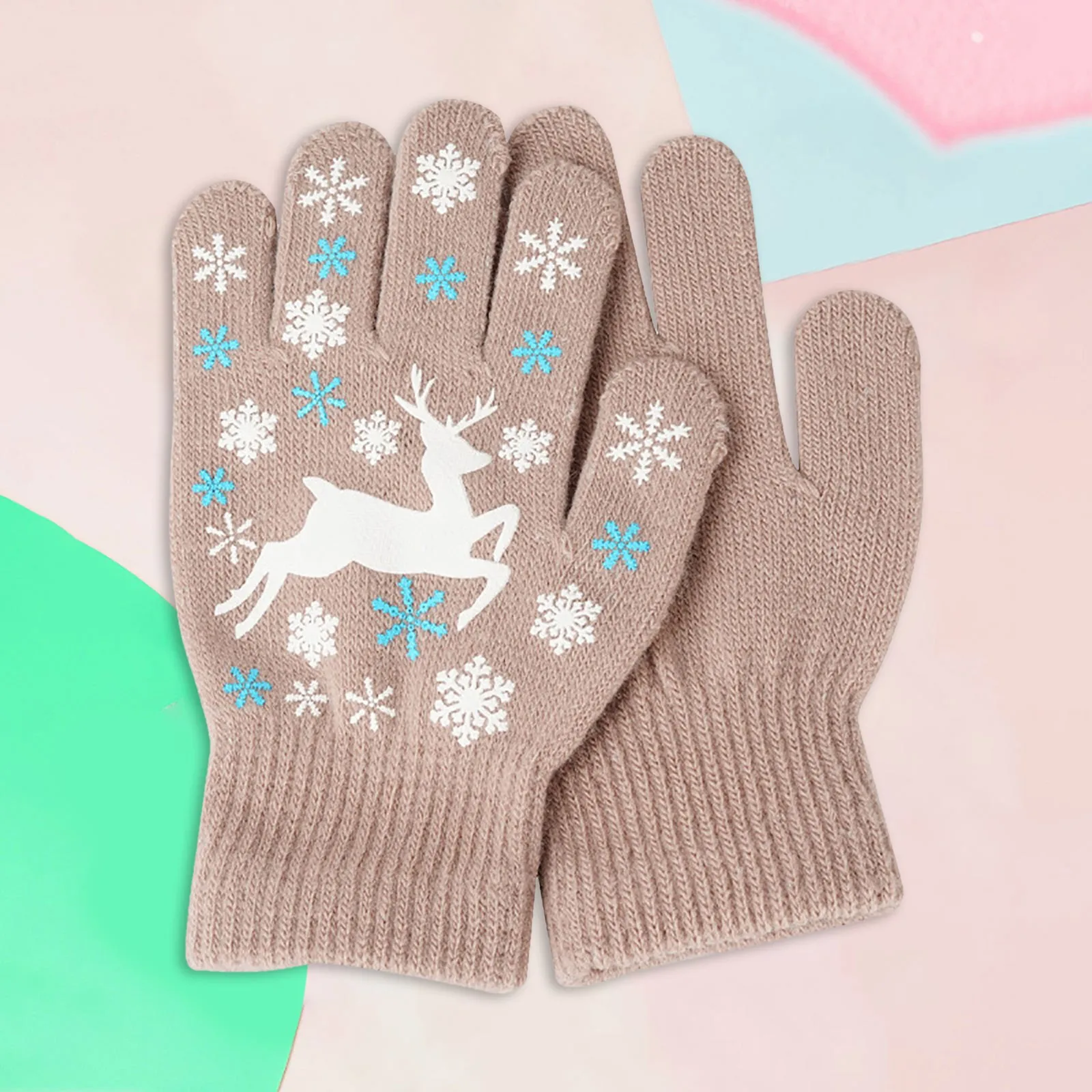 

Girls Insulated Gloves Children's Skin Friendly Gloves Cartoon Cute Fawn Print Color Glove Kids Winter Hat Glove Set