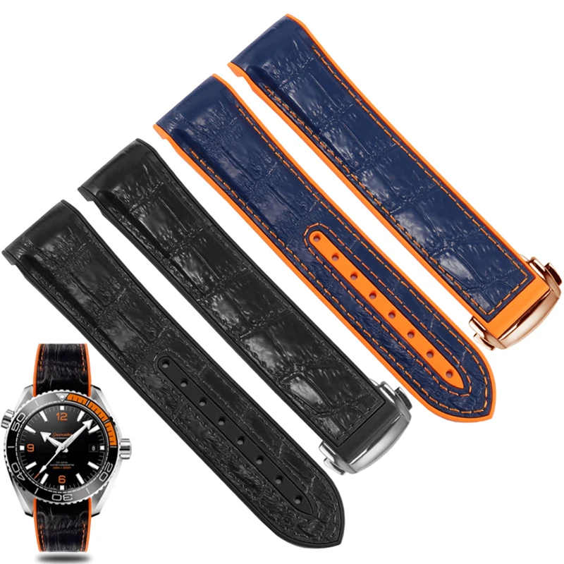 

Substitute New Seamaster 300/Ocean Universe 600/Speedmaster Series Concave Interface Cowhide Rubber Bottom Watch Strap 20/22