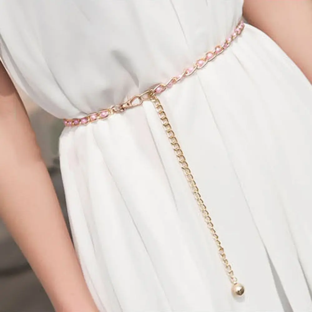 High Quality Casual Braided Beads Pearl Bead Beaded Gold Plated Dress Metal for Women Waist Belt Pearl Waist Chain Chain