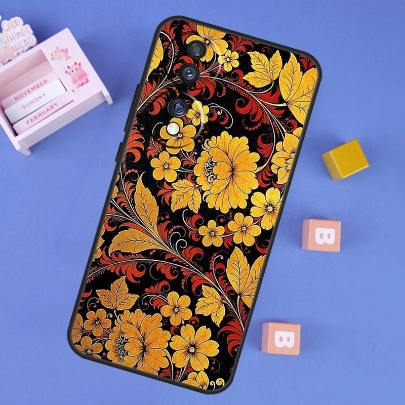 Russian Scarf Floral Case For Honor X9b X8b X7 X8 X9 X6a X7a X8a X9a Cover For Honor Magic 5 6 Pro 50 70 90 Lite