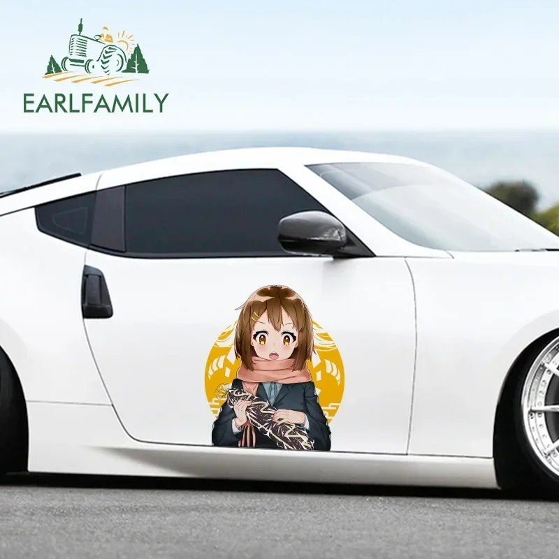 EARLFAMILY 43cm x 37.4cm Anime Hirasawa Yui Cute Car Stickers Waterproof Car Door Trunk Wall Decals JDM RV VAN Decoration