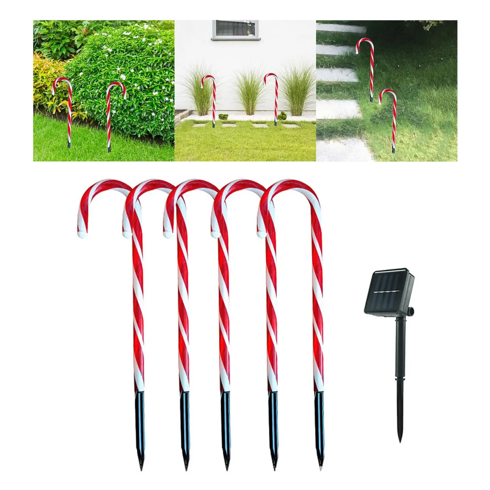 Christmas LED Lamps Decorations Crutch Light Pathway String Candy Cane Solar Powered Lights for Holiday Patio Driveway Outdoor