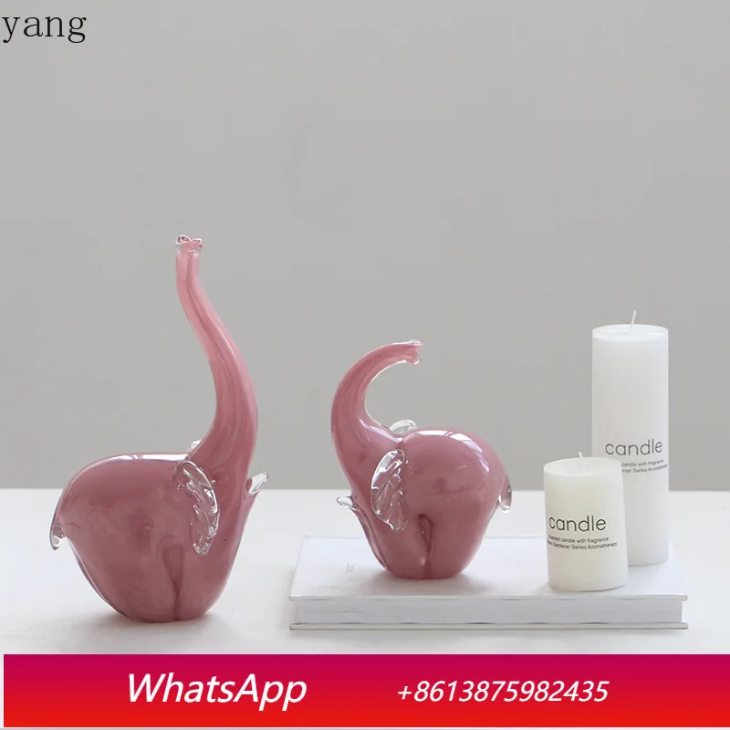 

LMM Modern Creative Art Glazed Pink Elephant Animal Ornament Living Room Study Decoration
