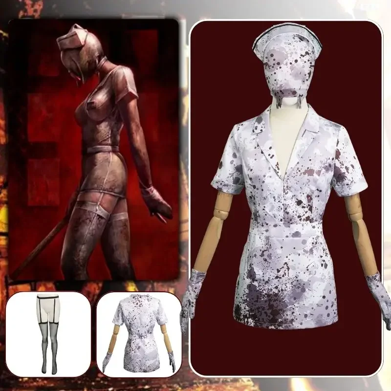 

Silent Cos Hill Monster Nurse Cosplay Fantasia Costume Disguise Adult Women Dress Pantyhose Hat Fantasy Outfit Halloween Costume