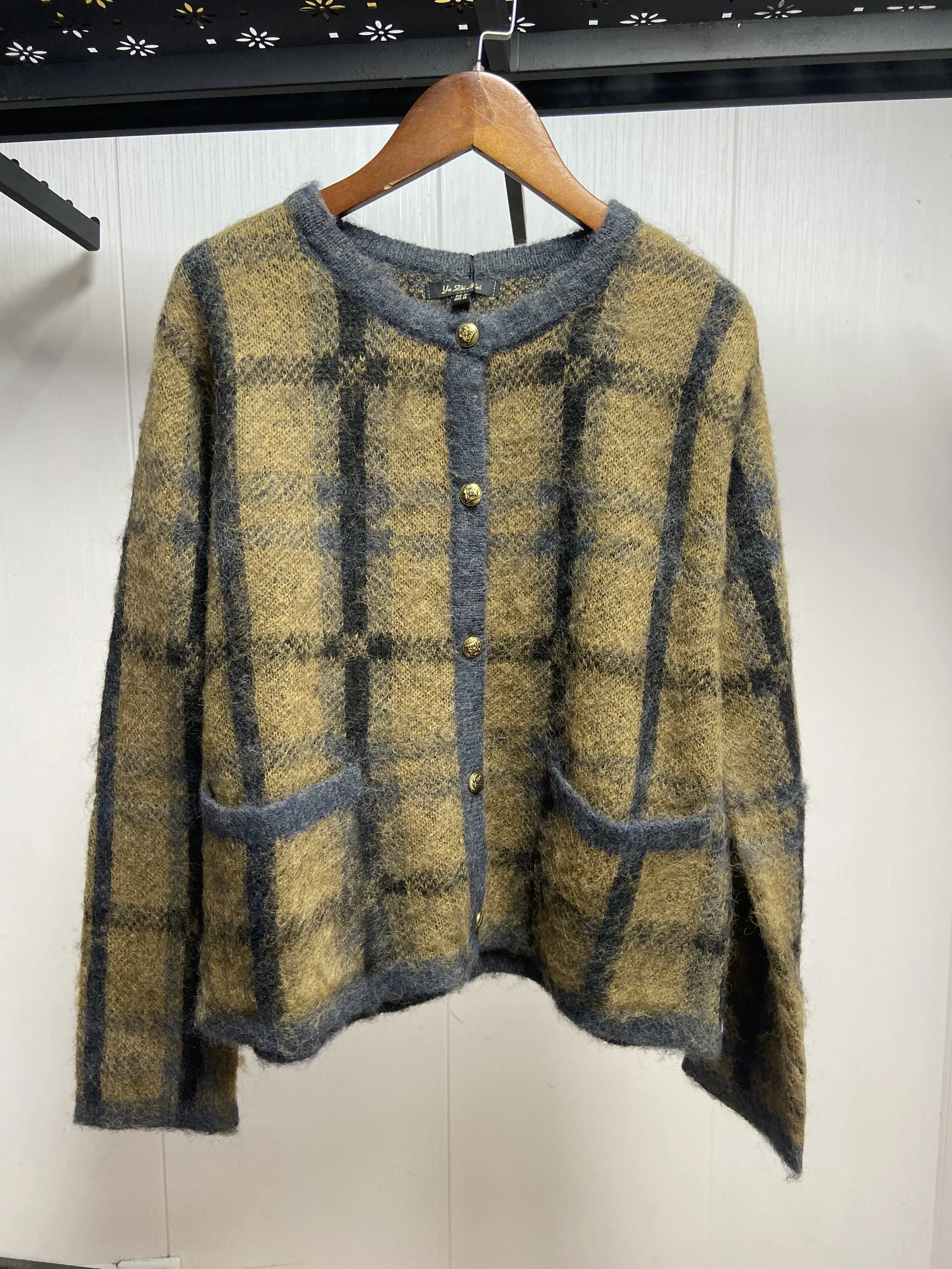 Ethereal massimo dutti winter new style of Casual Chic Brown Plaid Knitted Cardigan Open Jacket