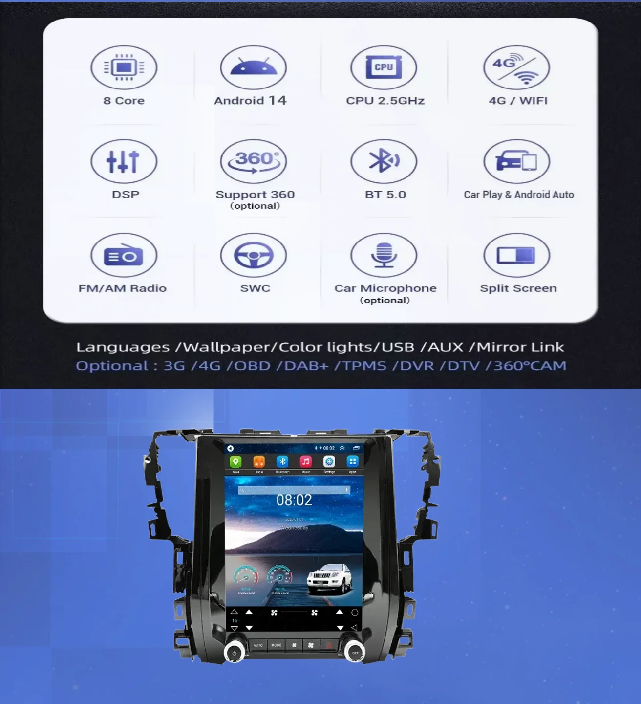 12.1 بوصة Android14 راديو السيارة شاشة تسلا مشغل وسائط متعددة لتويوتا ألارد فيلفاير A30 2015-2020 Carplay الملاحة DSP #3