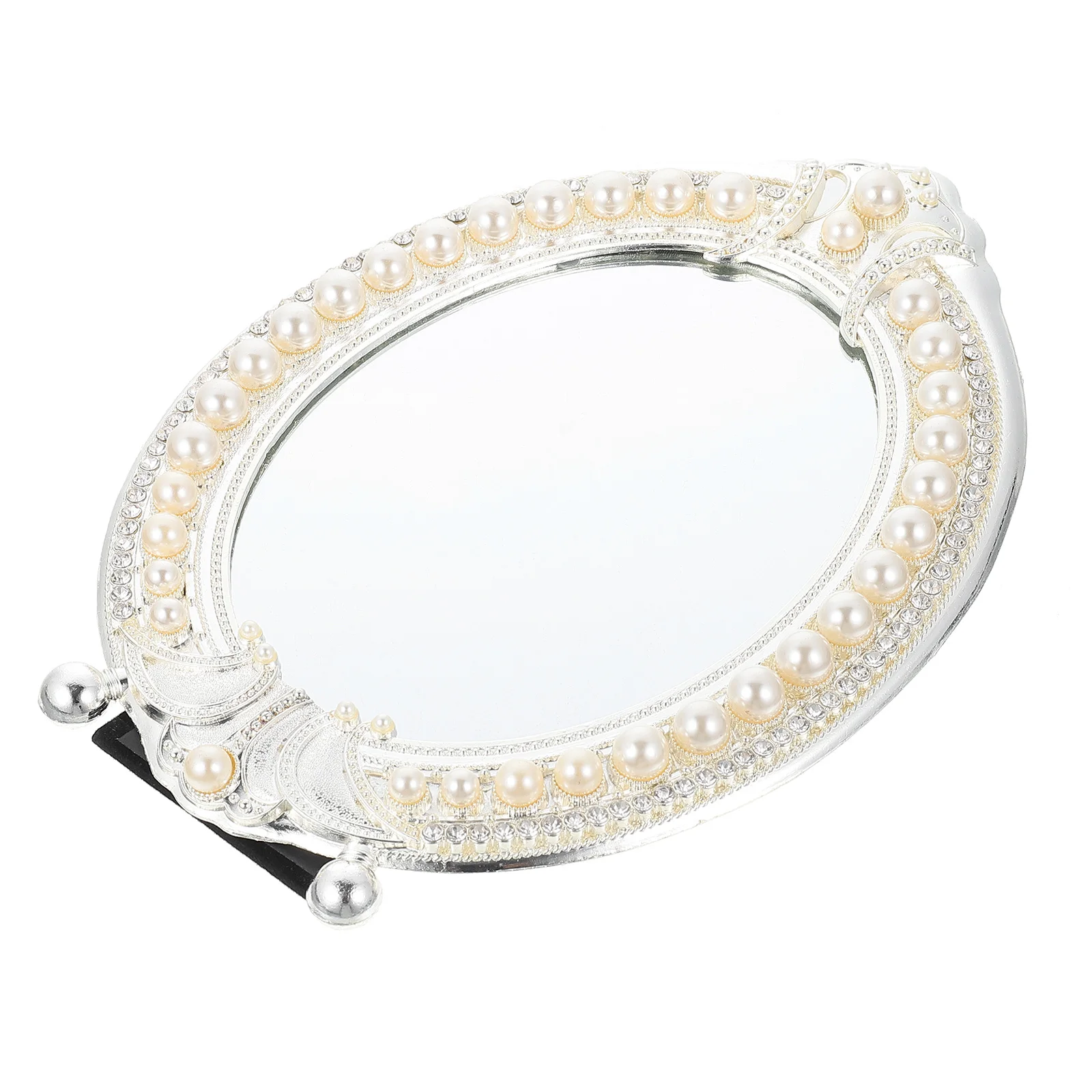 

Vintage Pearl Stand Mirror Elegant Outlook Tabletop Makeup Mirror Anti-Rust Safe Material High Definition Clear Surface Decor