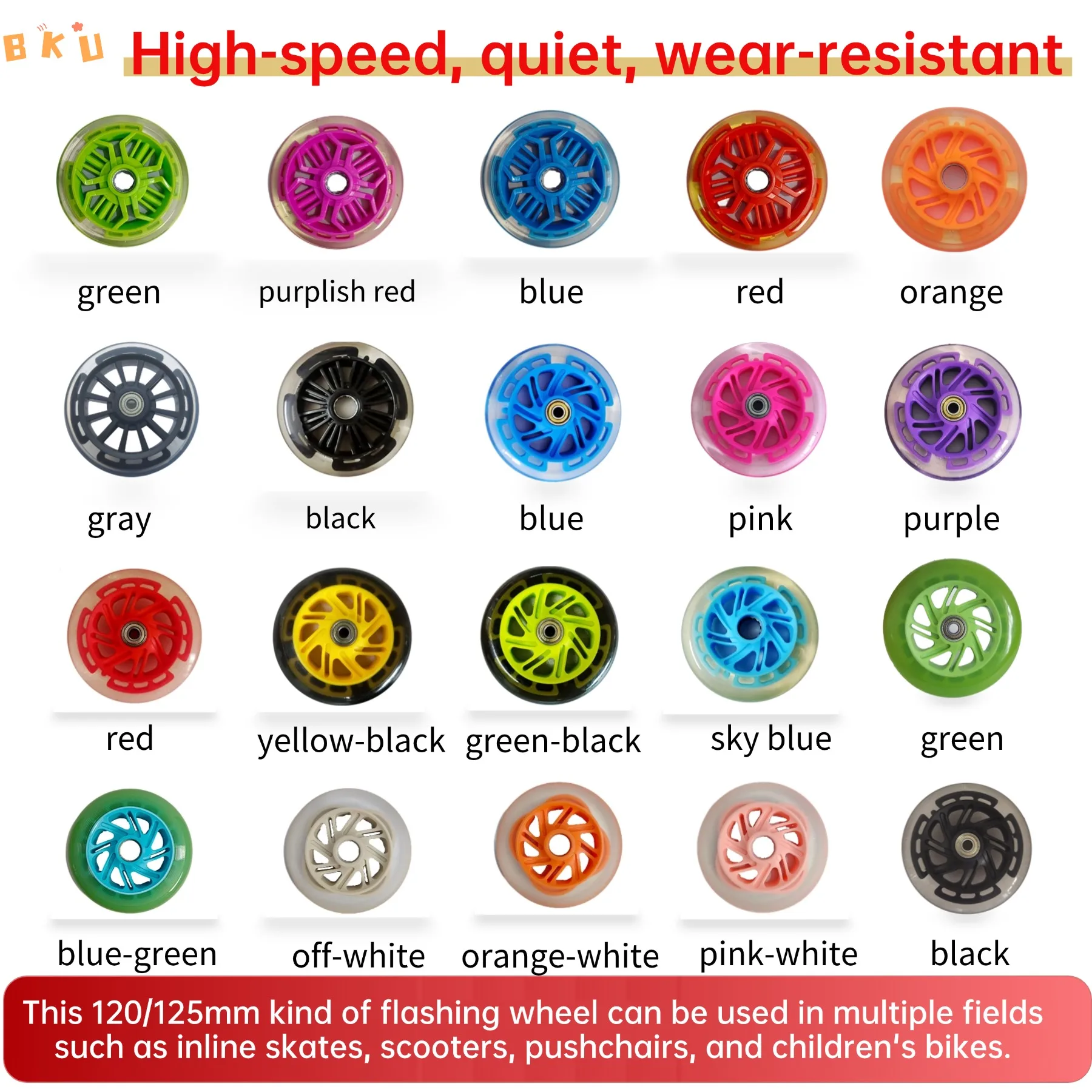 

125mm LED Light-Up Wheels 2-Pack - Replacement for Scooters & 3-Wheel Single-Row Inline Skates