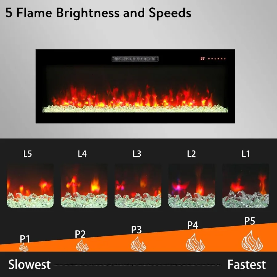 50 электрических каминов с 16 регулируемым пламенем для современной гостиной или спальни, настенная или встраиваемая установка, 1400 Вт, H