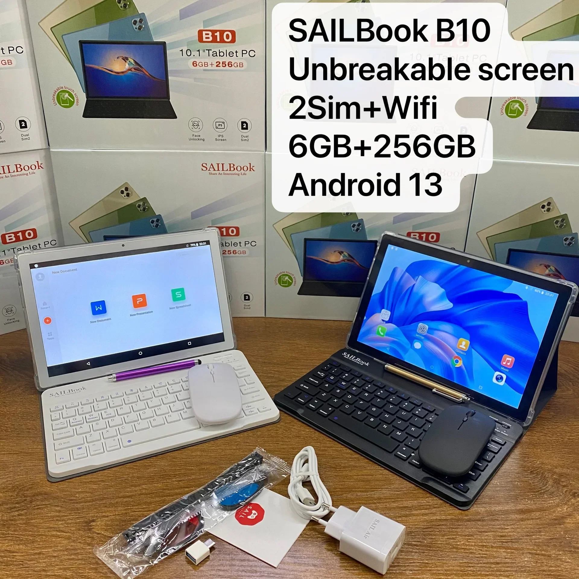 Tableta pc con ratón, 10,1 pulgadas, 256GB, android 13, sail book b10