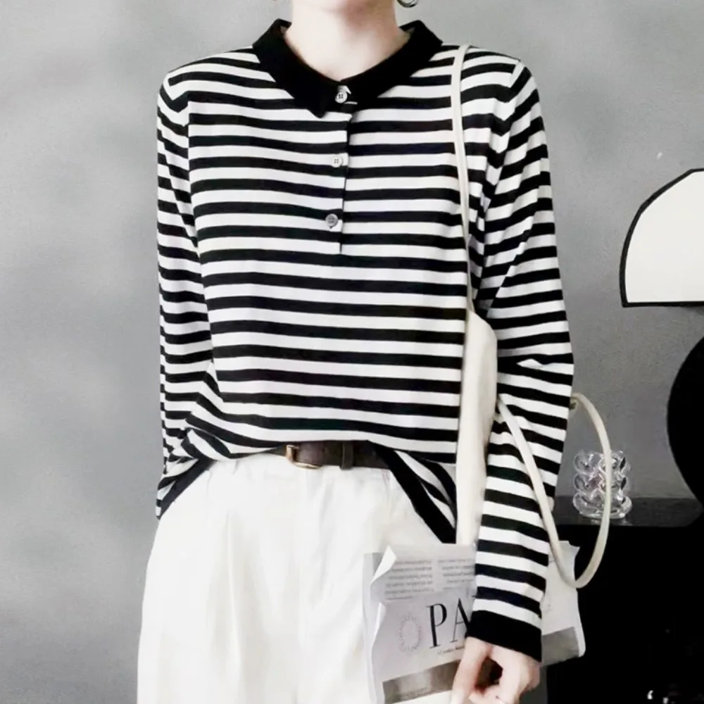 

Женский вязаный свитер Ne осень-зима в полоску цвета Blo Base irt Commute Sle Regular Sve Polyester Camere