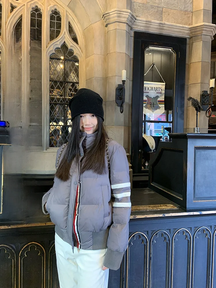 

YOKLASS Women's Loose Fit Cotton Jaet with Stand Collar And Color Blo Stripes Korean Sle Winter Outerwear Coat