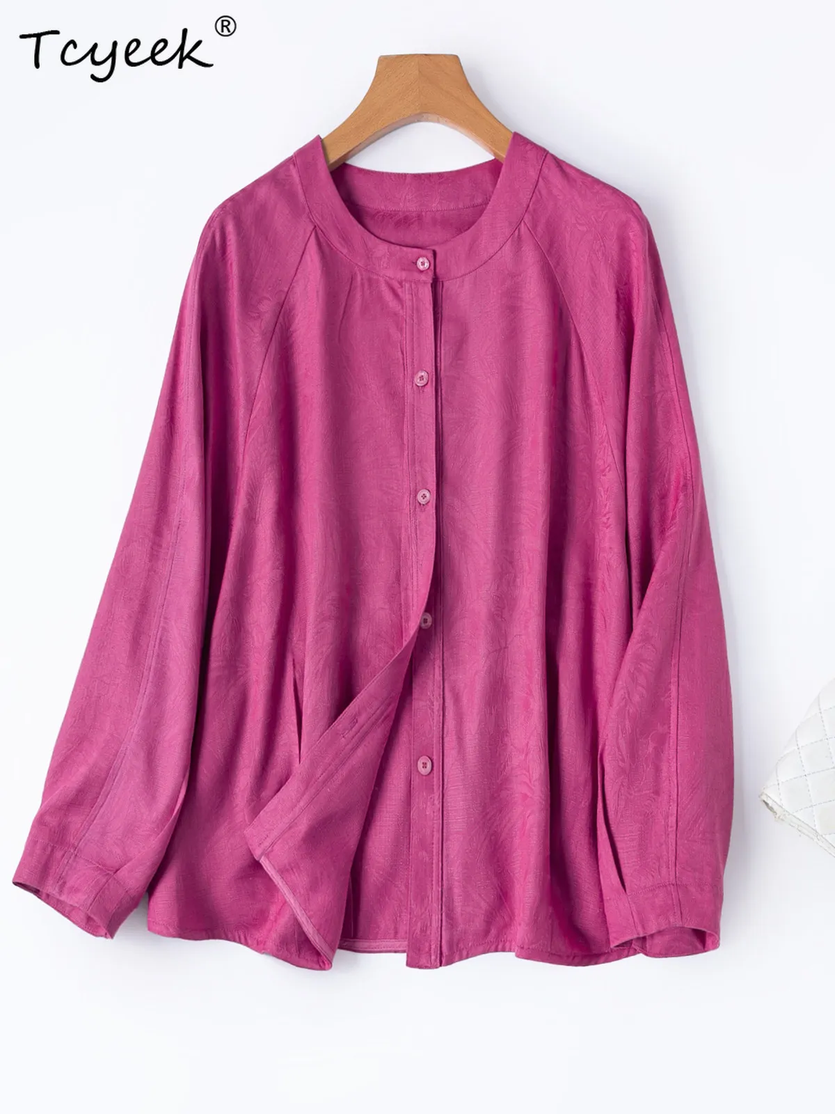 

Tcyeek 100% Real Mulberry Silk Womens Tops Elegant Shirts for Women 2026 Spring Autumn Clothes Shirt Loose Fit Платье Женское