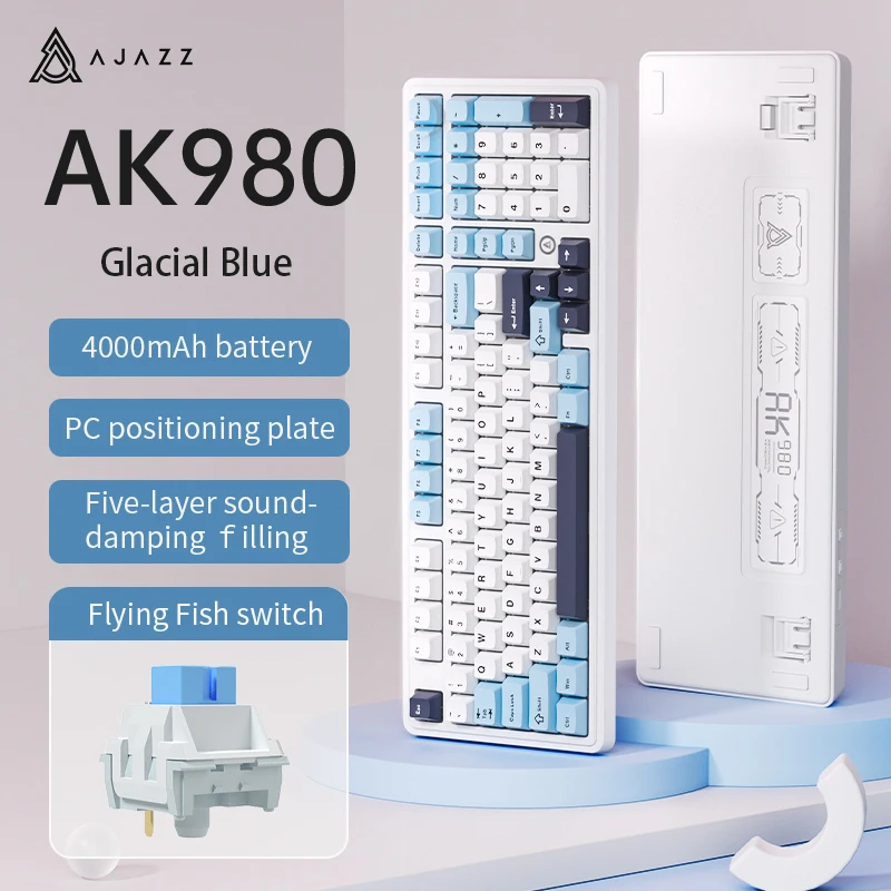Ajazz AK980 Gaming Mechanisch Toetsenbord met Kleurenscherm 98 Toetsen RGB Bluetooth Draadloos Toetsenbord Gamer 8000mAh Voor PC Laptop