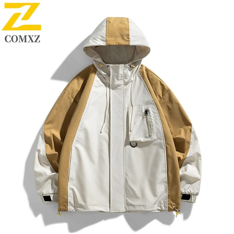 

COMXZ Men Hooded Jacket Outdoor Windproof Adventure Climbing Hunting Classic Stormcoat Jacket Autumn Gorpcore Tool Outerwear
