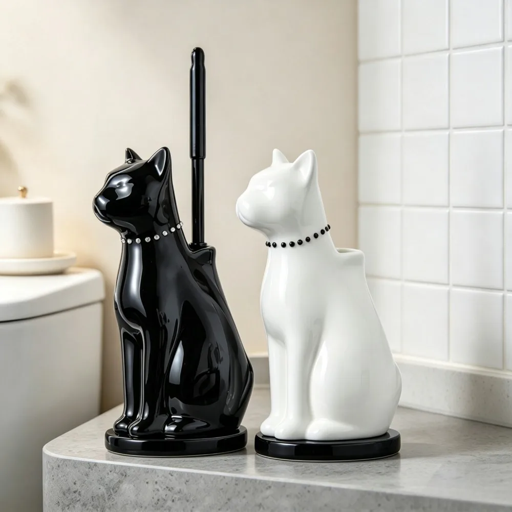 Ceramic Dog Shaped Toilet Brush with Drip Proof Holder Sturdy Base Deep Cleaning Brush Bathroom Toilet Cleaning Tool