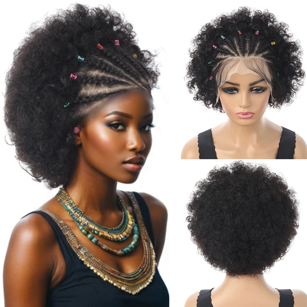 Afro Braid Wig Human Hair Afro Kinky Curly Bob Wigs Afro Curly Braid Wig Afro Puff Wig 13x4 Lace Front Wigs Human Hair