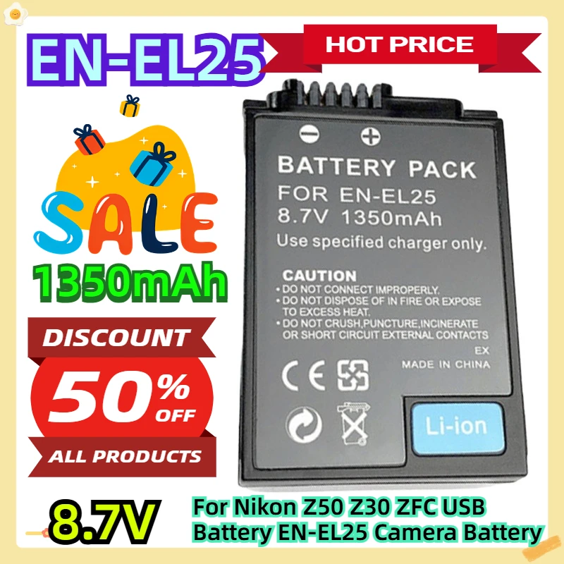 

EN-EL25 8.7V 1350mAh For Nikon Z50 Z30 ZFC USB Battery EN-EL25 Camera Battery
