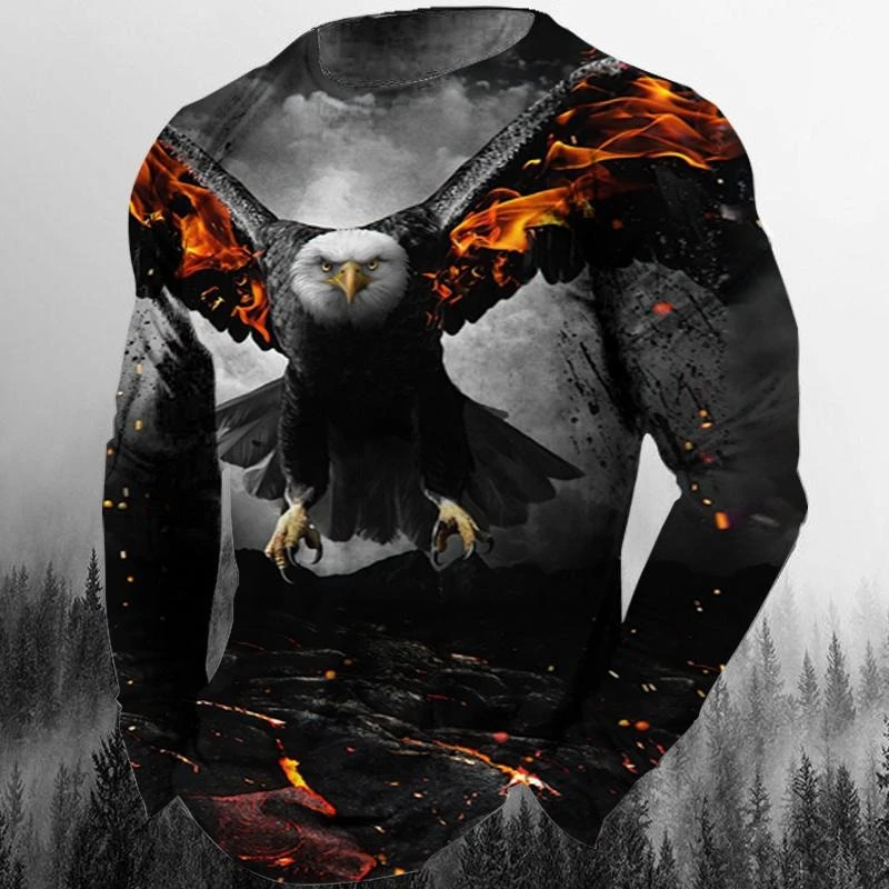 Cool Eagle T-shirts 3D Print Personality Street Long Sleeve O-neck T Shirts Harajuku Street Pop Animal Tops Autumn Trend Clothes