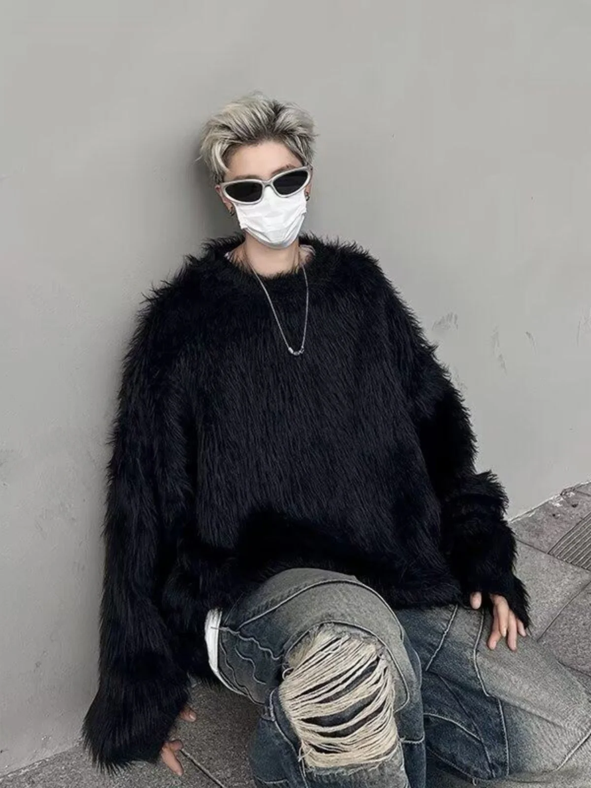 

Мужская вязаная толстовка Bla Camere: осенне-зимняя, уютная, с имитацией меха кролика, мягкая, теплая, модная, брендовая