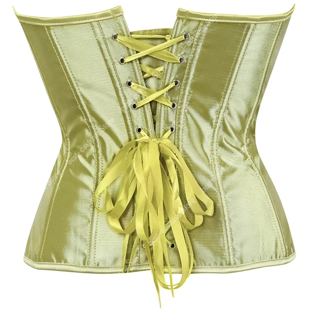 Bustier Corset Tops for Women Overbust Satin Sexy Lace up Corset Gold