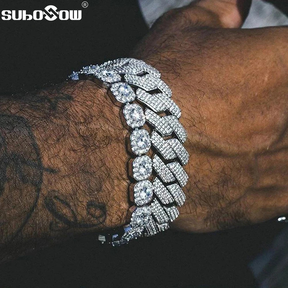 14/20MM Hip Hop Metal Cuban Bracelet Iced Out Chain Bling Full Rhinestone Pave Luxury Crystal Bracelet For Men\'s Jewelry Gift