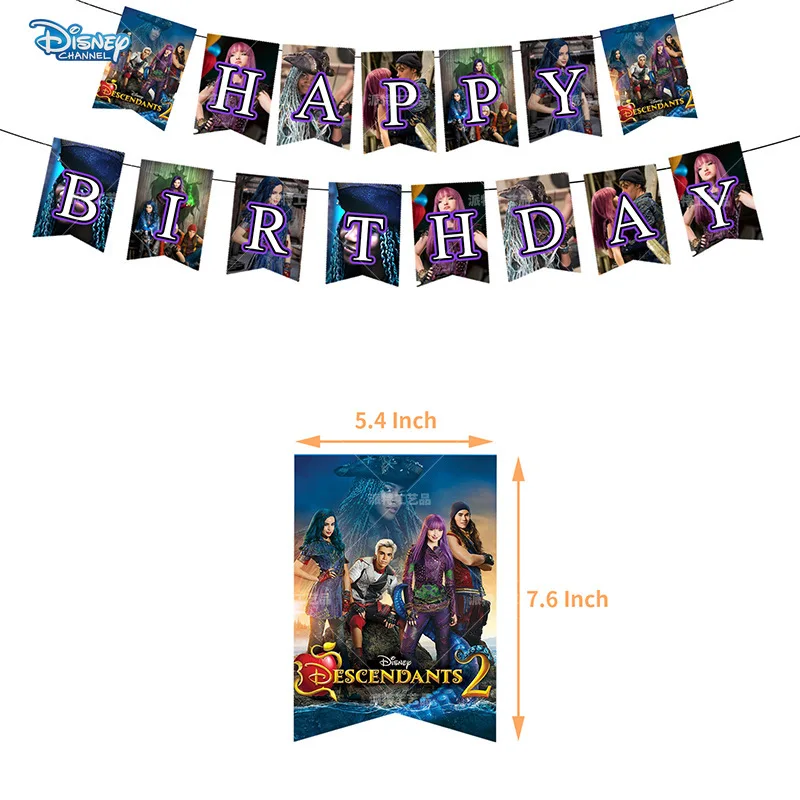 Disney  Movie Descendants 2 Theme Party Birthday Pull Flag HouYi Balloon Inserts Party Birthday Scene Decoration Supplies