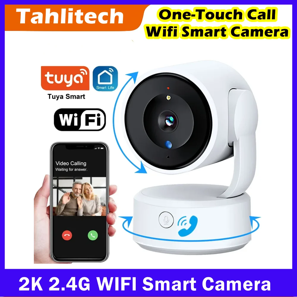 Monitor de bebê Tuya 5MP WiFi 360 °   Câmera PTZ com rastreamento automático, câmera de vídeo CCTV IP com visão noturna colorida