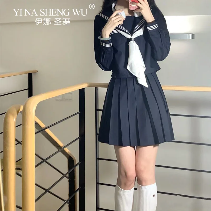 Japanese School Uniform JK Uniform Girl Japanese Korean College Style Suit Cosplay Sailor Costume Long Sleeved Top Pleated Skirt