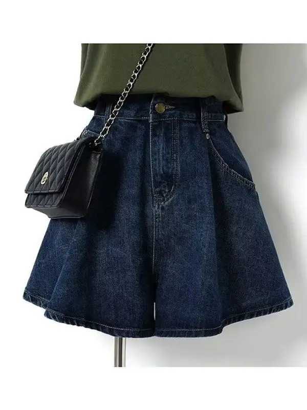 

High Waist Thin Denim orts Women's Summer Slim Wide Leg A-Line Pleated Skirt plus Size Clothing Brandl Registered Trademark