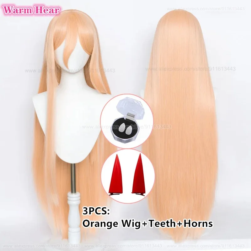 x;3,f6'b7\g, Power Synthetic 100cm Long Orange Pink Straight Hair Cosplay Anime Wigs Horn Heat Resistant H5;h7'b8\f,4/