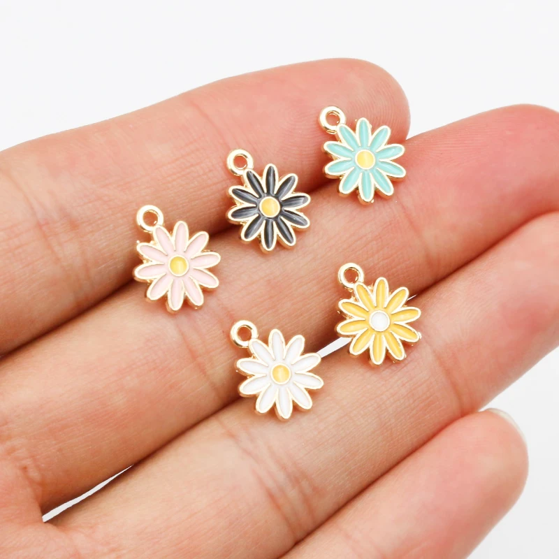 20Pcs 5Colors 10x13mm Alloy Metal Drop Oil Colorblock Daisy Charm Flower Plant Pendant For DIY Bracelet Necklace Jewelry Making