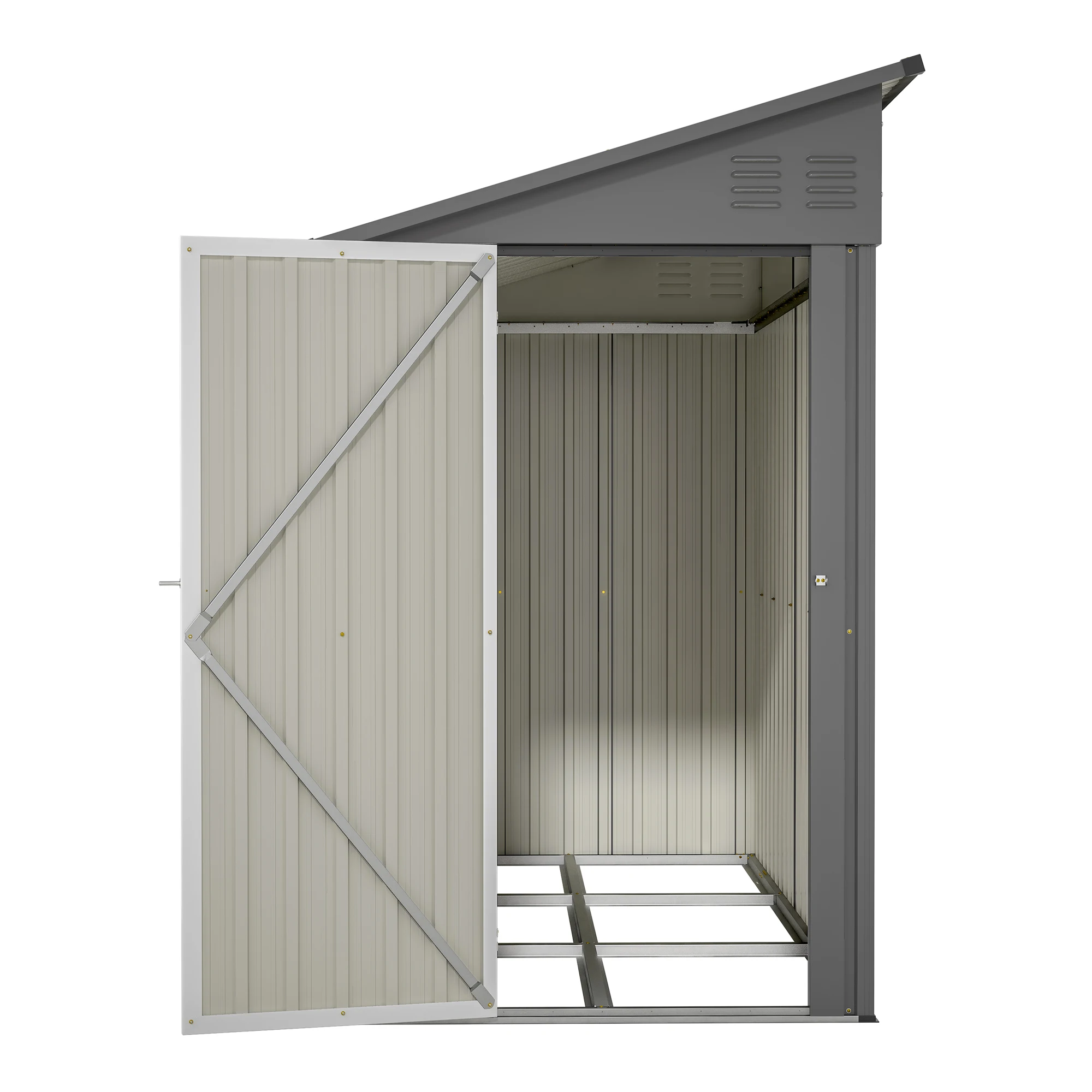 4x8 ft Metal Lean to Garden Storage Shed Lockable Waterproof Weather Resistant Aluminum Frame Patio Backyard Gray Black Colors