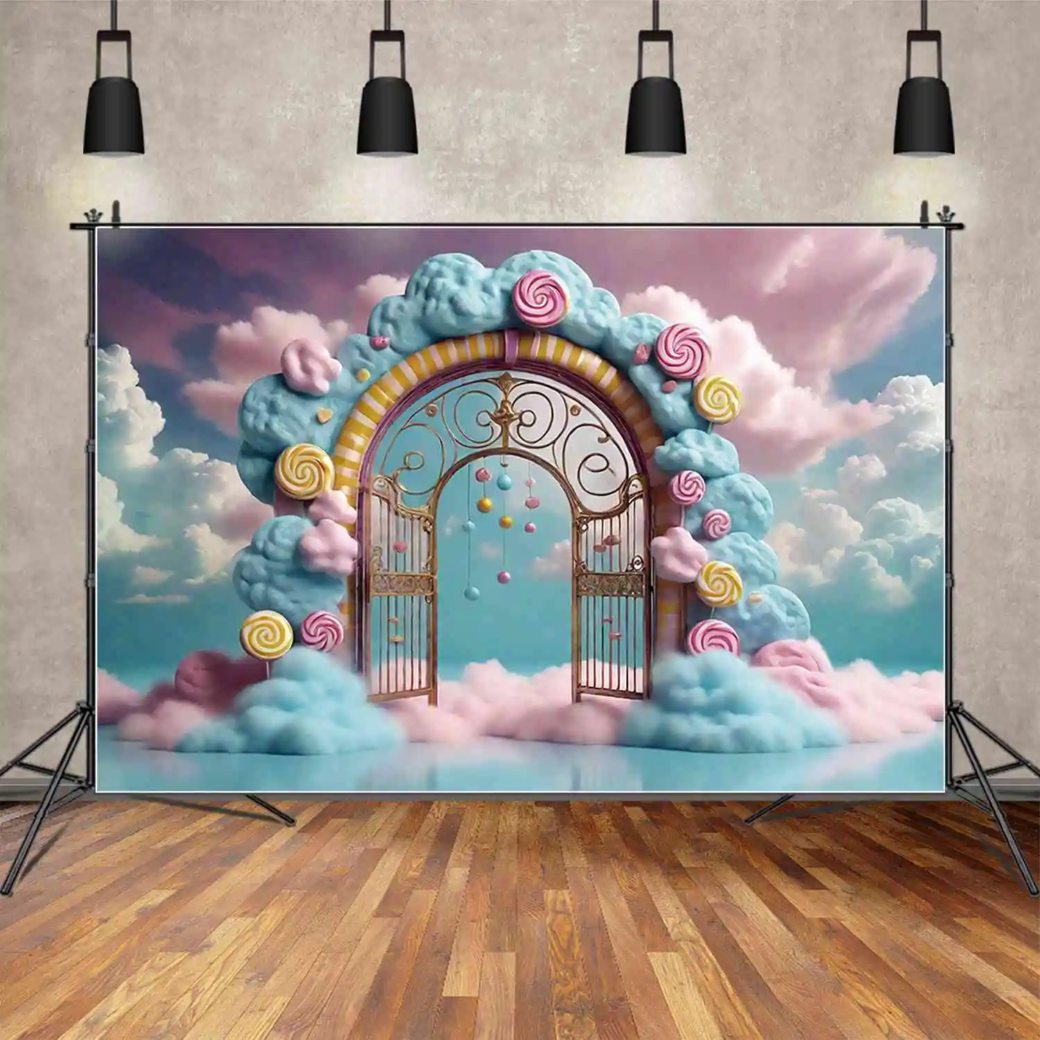 Moon.qg ปราสาทนางฟ้าฉากหลังวันเกิดเด็ก candyland Candy Floss Gate background ที่กำหนดเองตกแต่งงานปาร์ตี้