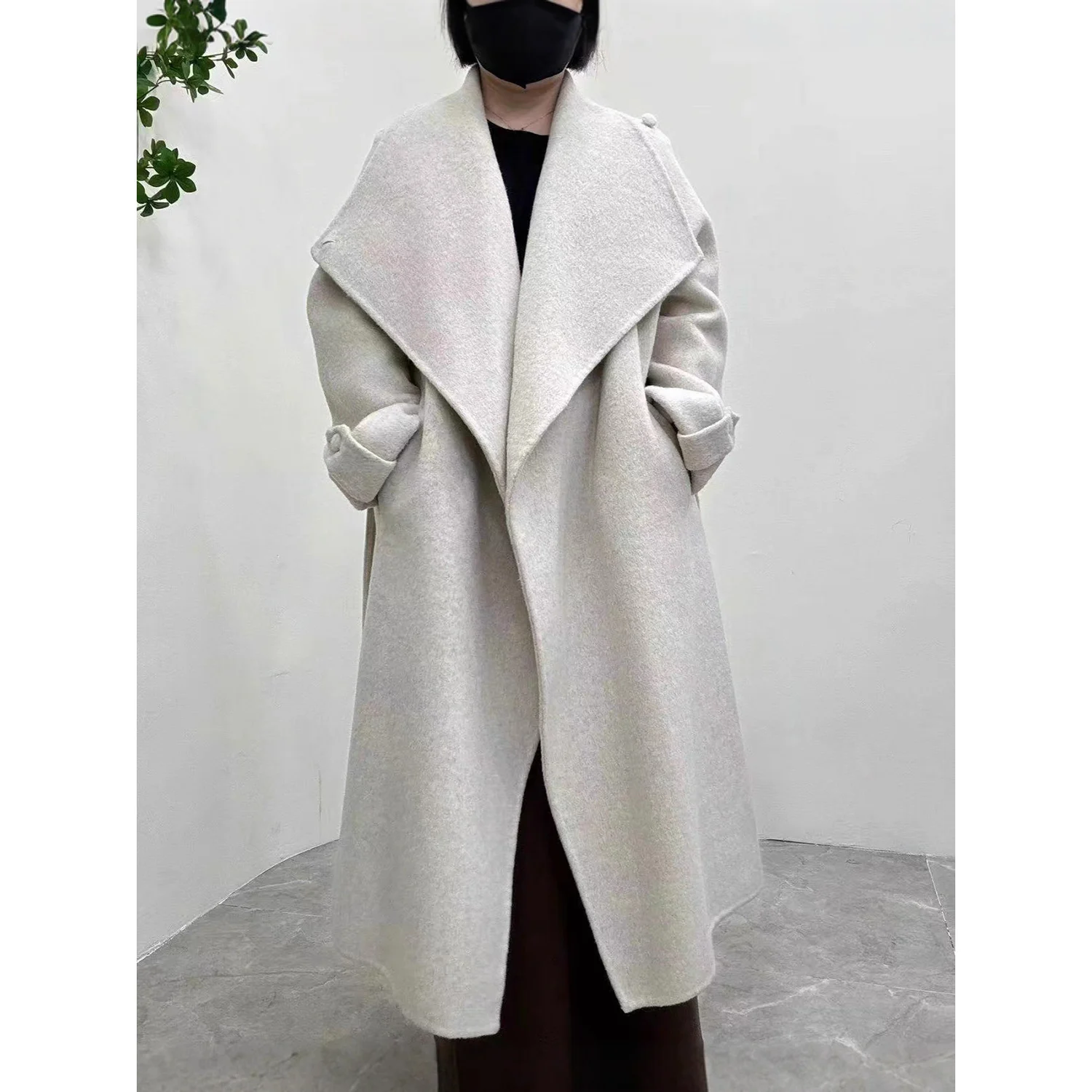 Allingentle Ivory Women's Long Blazer Woolen Fashion Jacket Street Coat for Cocktail Party Daily Outfits Customize