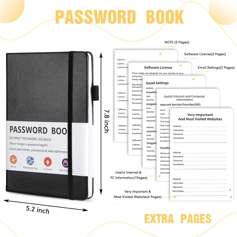 FULL-2 Pcs Password Book With Alphabetical Tabs, 7.8 X 5.2Inch Password Keeper Book, For Home And Work Office Gift