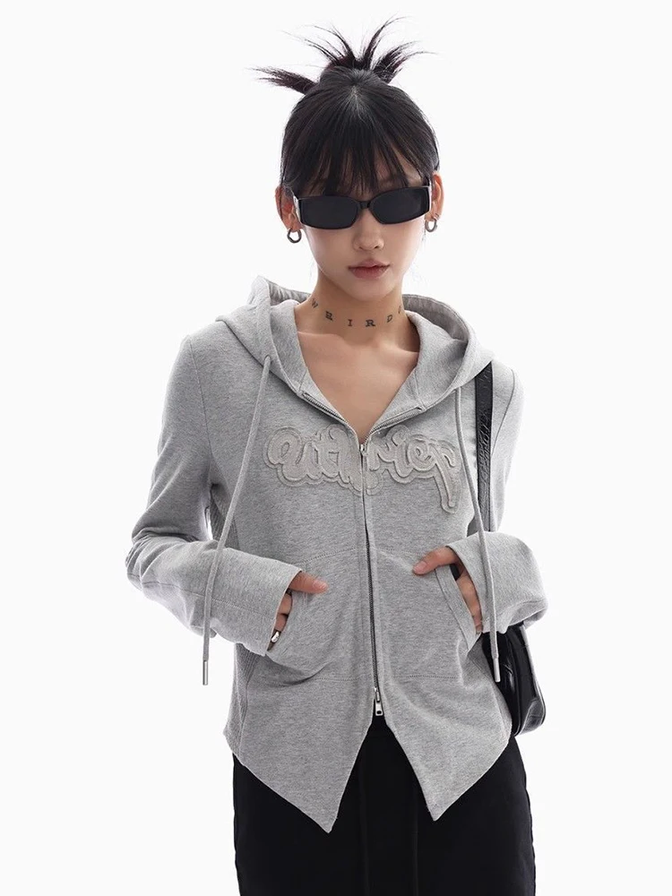 

Women Retro Streetwear Hoodies Sexy Slim Long Sleeve American Letter Sweatshirts Vintage Casual Pockets Female Y2K Zipper Tops