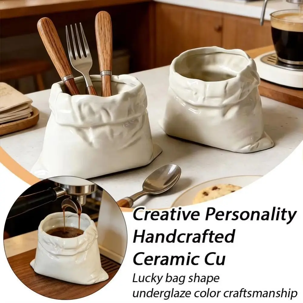 Novelty Heat-resistant Ceramic Coffee Mug Handmad Handbag-shaped Cloth Bag Coffee Cup Non-slip White Large Barrel Milk Cups